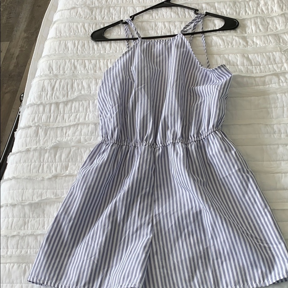 Blue & white stripe romper